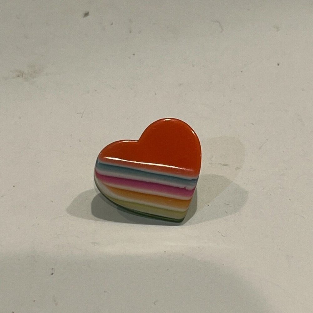 Rainbow Heart Lapel Pin, Gold Color with Green Backing, 1/2" Size